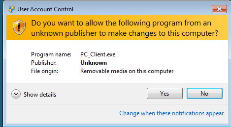 PC_Client.exe approval as administrator