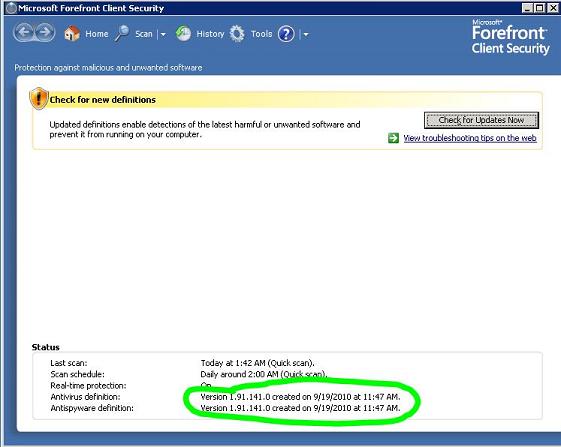  above symbol, you need to update Forefront by following these steps